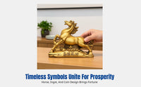 Brass Zodiac Horse Ingot Sculpture, Wealth Symbol, Desktop, Office, Shop Decor