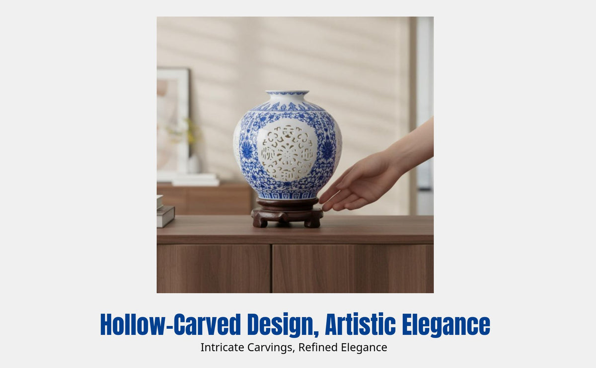 Ceramic Vase, Hollow Openwork Porcelain, Modern Table Decor, Artisanal Art for Living Room, Cabinet