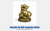 Brass Pig Figurine, Zodiac Pig Decor, Cute Gold Pig, Chinese Style Animal Craft for Living Room, Party Gift