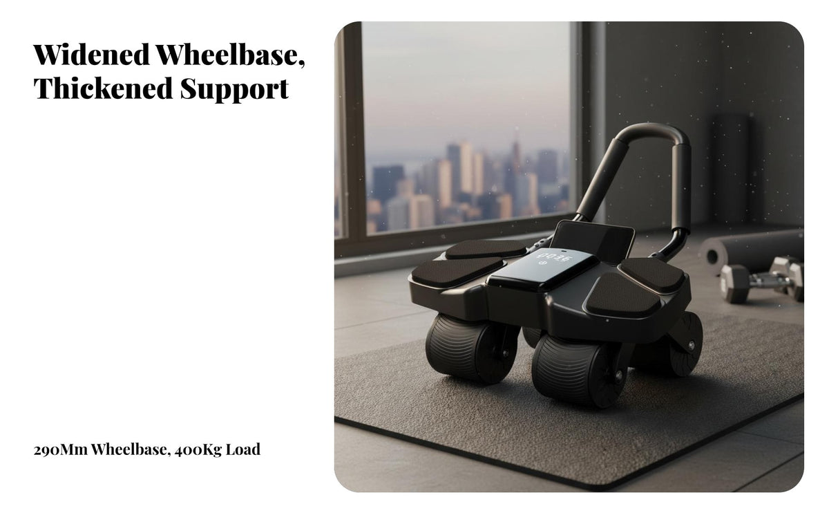 Large Screen Digital Ab wheel, 4-Wheel Automatic bounce, Elbow Support, Knee Pad, Men's Fitness Equipment