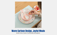 Cute Bunny Ceramic Dinnerware Set, Rose Cartoon Bowl Plate Spoon, Underglaze Color, Rice Bowl for Children