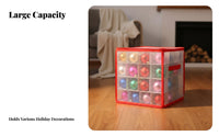 64-Compartment Christmas Decoration Storage Box, PP Foldable Organizer, Fastener Closure, Holiday Decoration, Multi-Pattern,