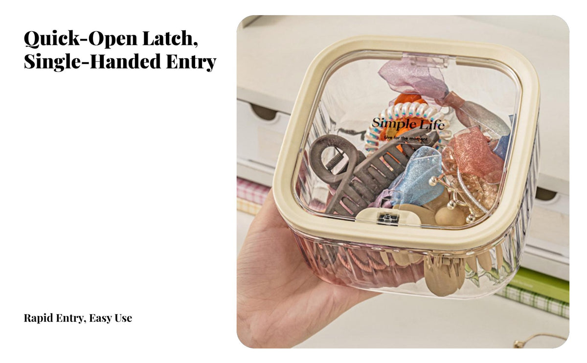 Girls Hairpin Storage Box, Large Capacity Organizer with Lid, PET Material, Press Lock, Dustproof, Minimalist Design