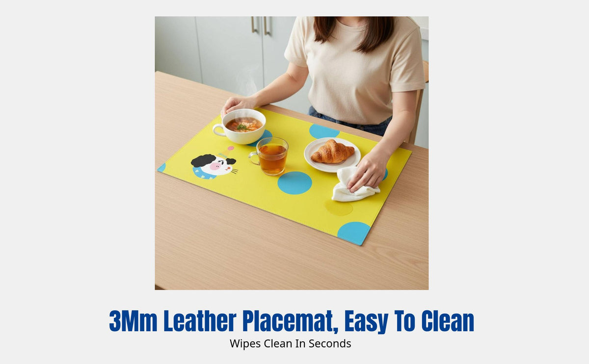 Leather Table Mat, Colorful Cute Placemat, Water-Resistant, Oil-Resistant, Heat-Resistant, Dopamine Design, Cartoon Creature