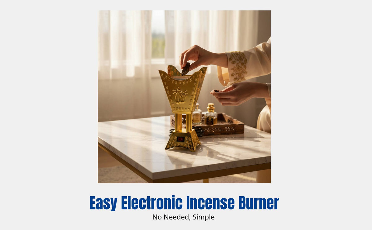 Electric Incense Burner, Middle Eastern style, sturdy metal alloy, electroplated finish, easy to use, decorative design
