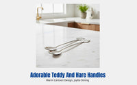 Cartoon Teddy & Hare Spoon, 304 Stainless Steel, Thickened, Long Handle, Kids Tableware, Home Dining