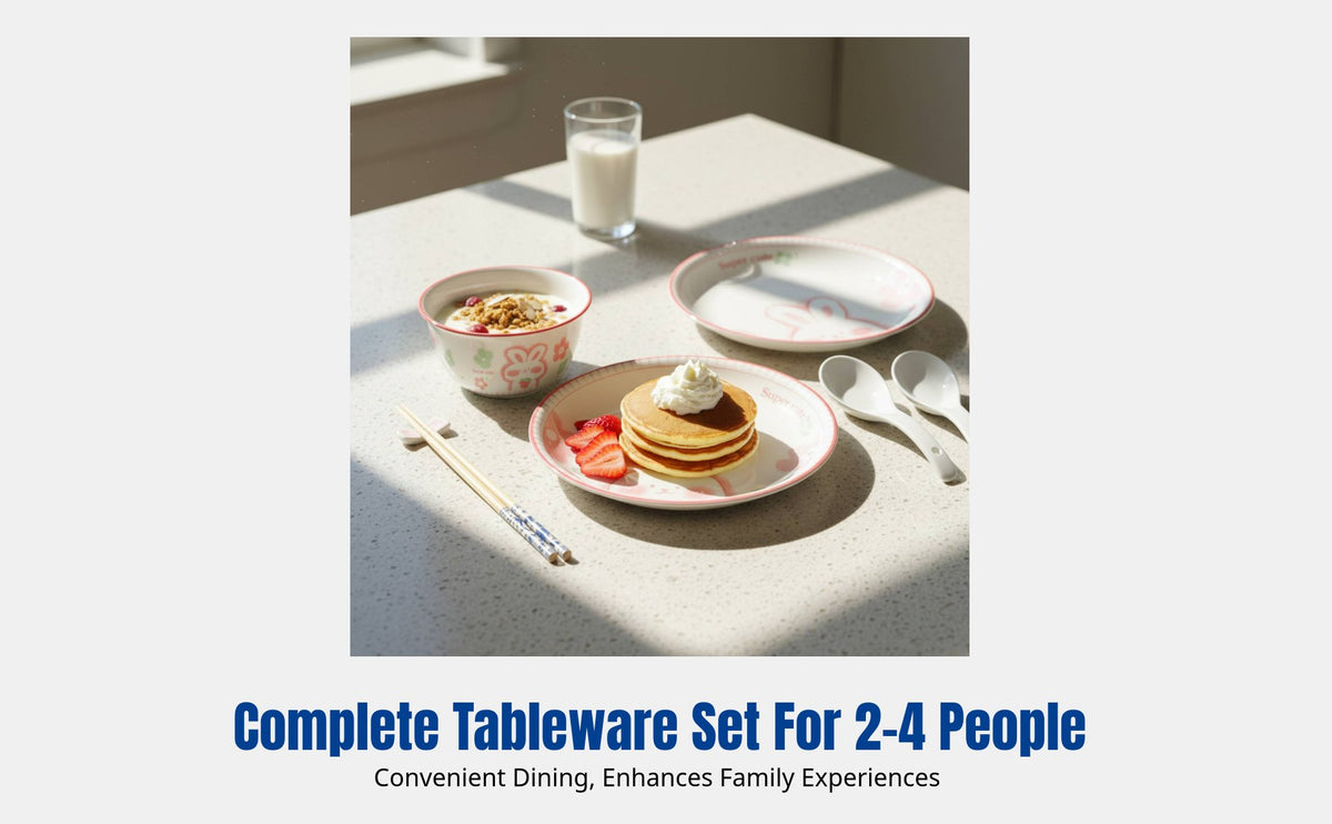 Ceramic Dinnerware Set, Creative Hare Design, Bowl Plate Chopsticks Spoon Combo