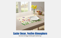 Easter Linen Placemat, Hare Oval Table Mat, Non-slip, Heat Resistant, Seasonal Home Decor for Dining and Living Room