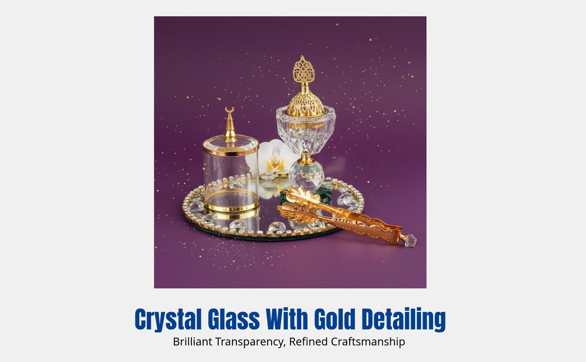 Crystal Incense Burner Set, 4-in-1 Glass Home Decor, Modern Minimalist, Gold Silver, Multi-Functional