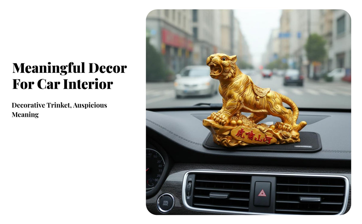 Tiger Car Interior Ornament, Summit Tiger Zodiac Resin Dashboard Decoration, Majestic Car Accent for Men, Wealth Meaning