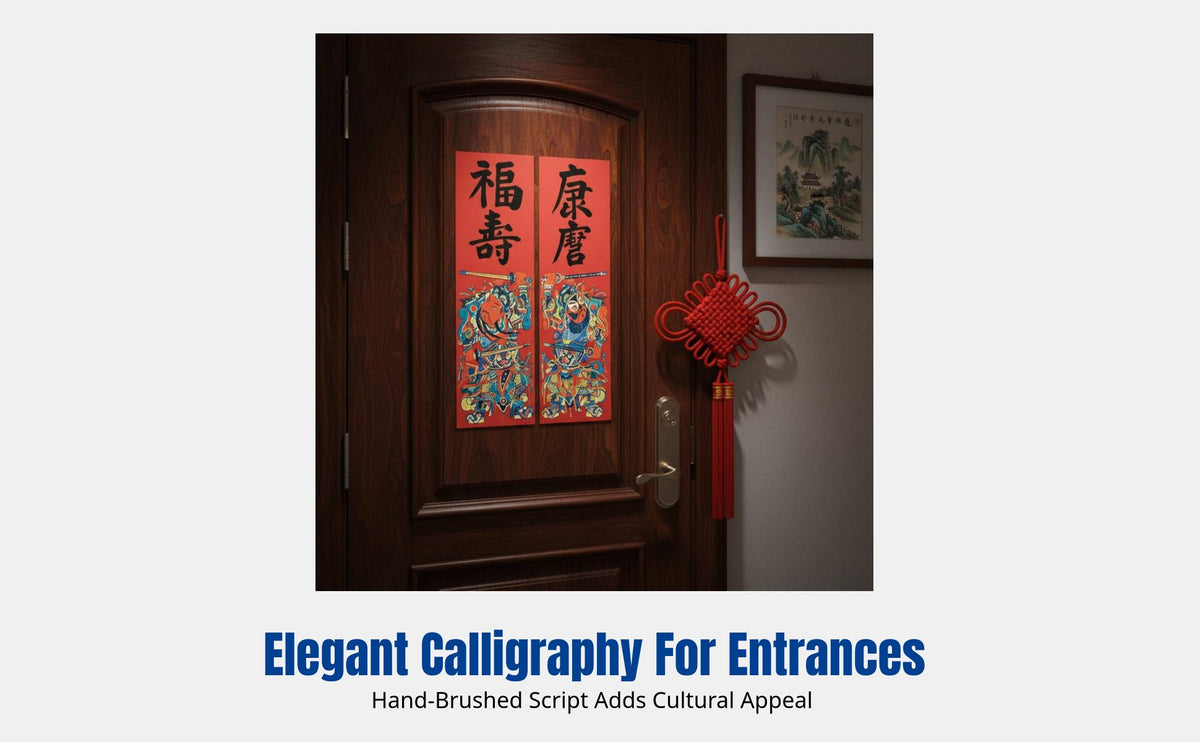 Door God Calligraphy Sticker, Main Door Festive Decor, Printed Brush Script, Qin Shubao & Yuchi Gong, Security Door