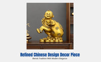Gold Monkey Resin Figurine, Zodiac Monkey with Treasure Bag, Feng Shui Desktop Decoration, Chinese Design Decor
