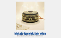 Men's Embroidered Flat Top Prayer Cap, Ethnic Floral Pattern, Traditional Muslim Headwear
