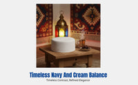 Men's Muslim Prayer Cap, Flat Top Embroidered Hat, Navy Base with Cream Thread, Breathable Polyester, Traditional Design