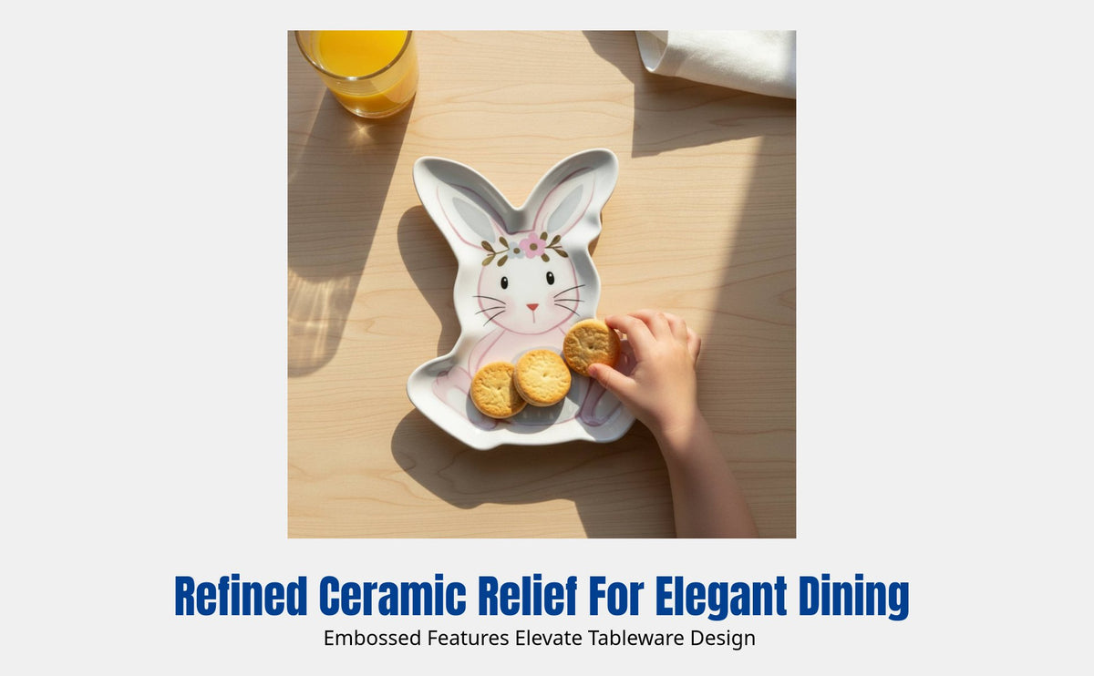 Creative Cute Hare Ceramic Plate Set, Embossed Tableware, Breakfast Salad Bowl, Home Use