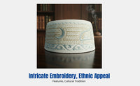 Embroidered Prayer Cap for Men, Thickened Muslim Hat, Traditional Ethnic Style, Polyester, Cream Floral Pattern