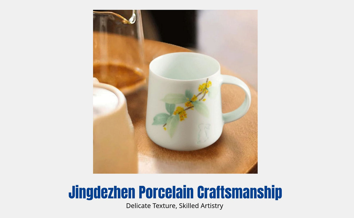 Ceramic Mug with Hare and Osmanthus, Jingdezhen Linglong Porcelain, Elegant Gift