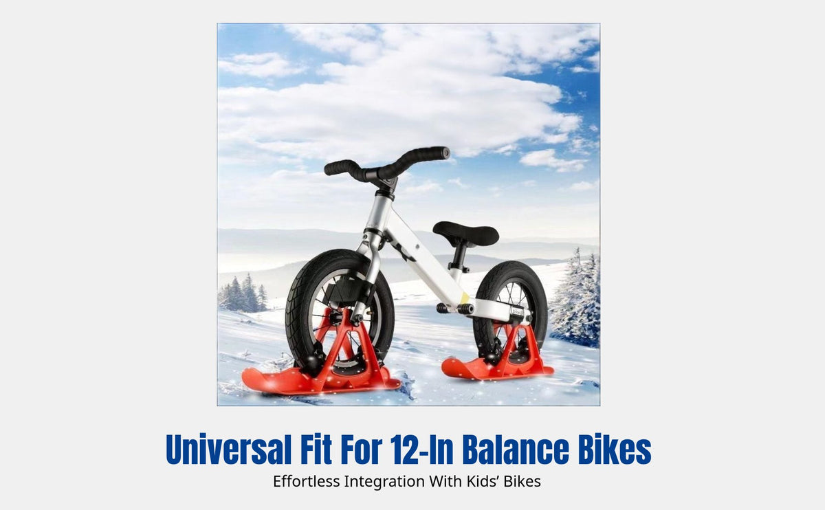 Kids Balance Bike Ski Board, Universal Winter Sled Attachment, Parking Stand, Easy Install