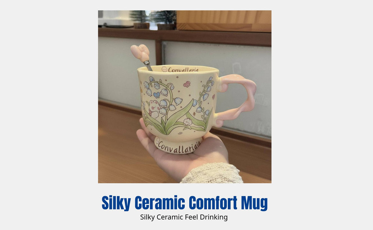 Wildflower Hare Ceramic Mug, Tall Mug, Cute Cartoon, Gift for Women, Home Use