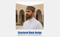 Men's Hard Prayer Cap, Saudi Ethnic Hat, Embroidered, Stage, Round