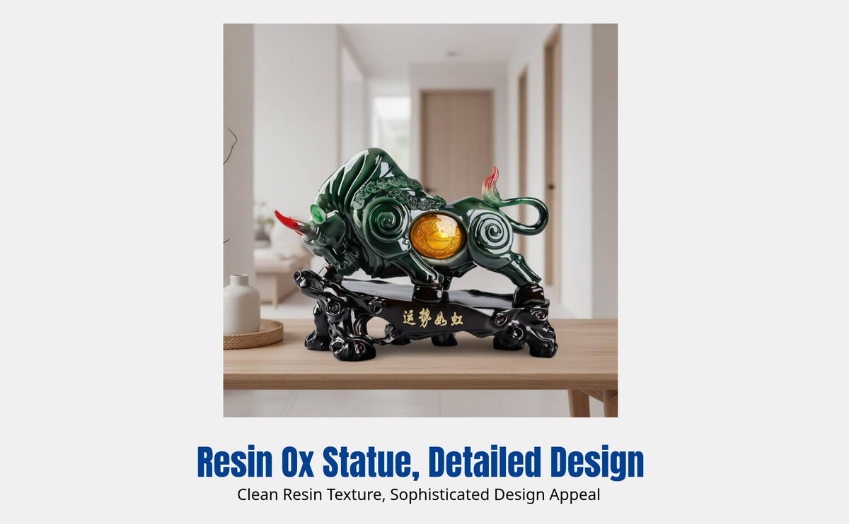 Good Fortune Ox Figurine, Resin Craft, Chinese Zodiac, Living Room, Entryway, Elegant Decor, Random Design