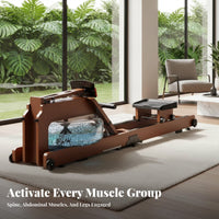 Home Water Resistance Rowing Machine, Foldable Fitness Equipment, Manual Pump, Indoor Exercise, Brown, Full Body Strength