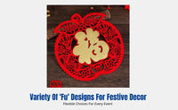 Fu Character Door Sticker, 2025 Chinese New Year Paper Cut for Glass Pane, Red Gold Holiday Decoration