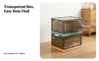Book Storage Box, Foldable Large Capacity Organizer, Side Door, Transparent, With casters