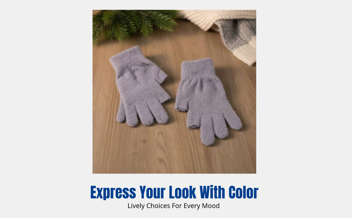 Fingerless Thick Knit Gloves, Fleece Lined, Winter Warm, Kids, Writing, Gaming, Cute Design