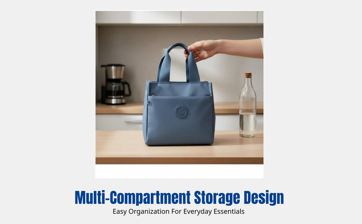 Insulated Lunch Bag, Waterproof Bento Tote, Multi-Compartment, Nylon, Solid Color, Professional On-the-Go Office