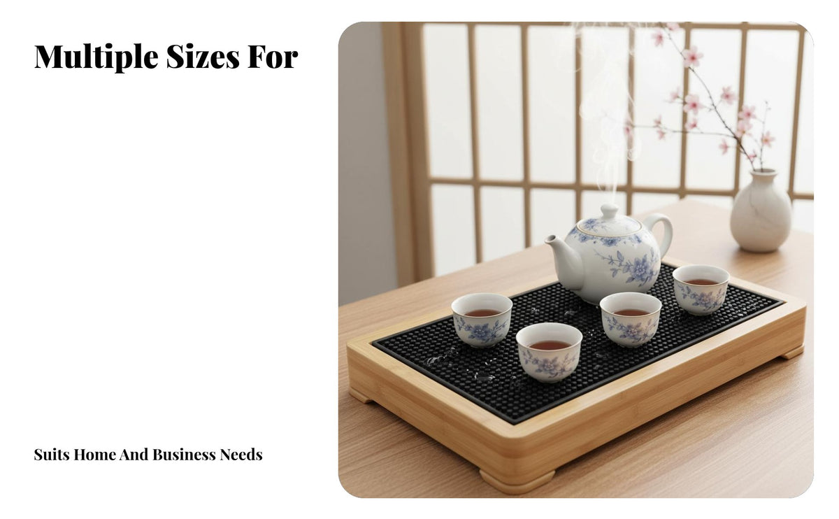 Black Bar Mat, Non-Slip Water-Resistant Mat, Heat-Resistant Silicone Draining Pad for Tea Set, mug drink pad, Modern Minimalist design