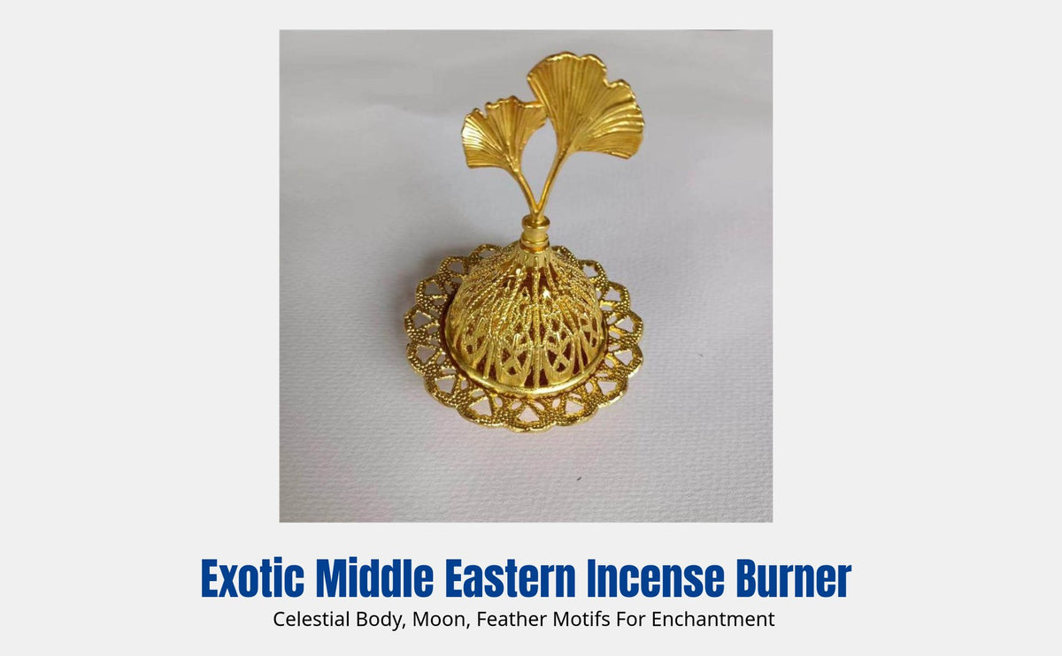 Gold Metal Incense Burner, Hollow Carved, Middle Eastern Style, Random Design