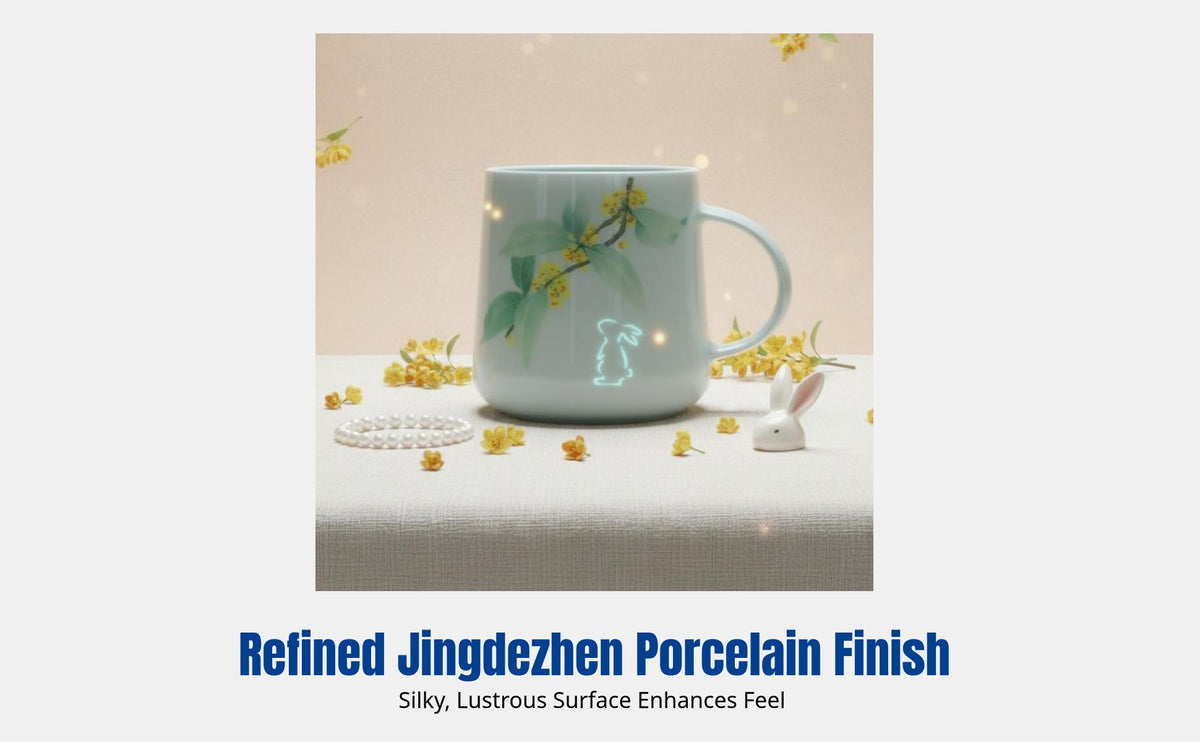 Ceramic Mug with Lid, hare Osmanthus Pattern, Linglong Porcelain, Elegant Gift