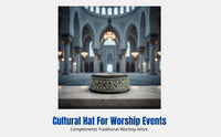 Men's Embroidered Prayer Hat, Shallow Dome Cap, Traditional Design, Full Size Choices