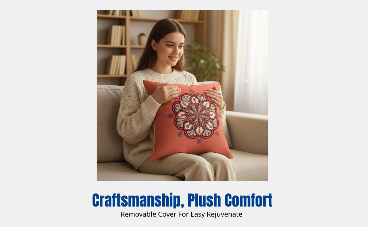 Bohemian Pattern Square Throw Pillow Cover, Colorful Mandala Design for Sofa, Bed, No Insert