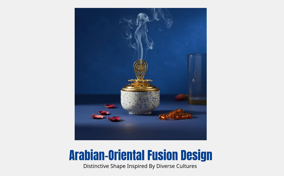 Geometric Ceramic Incense Burner, Gold Dome, Feather Pattern, Arabian Design, Home Decor, Living Room Desktop