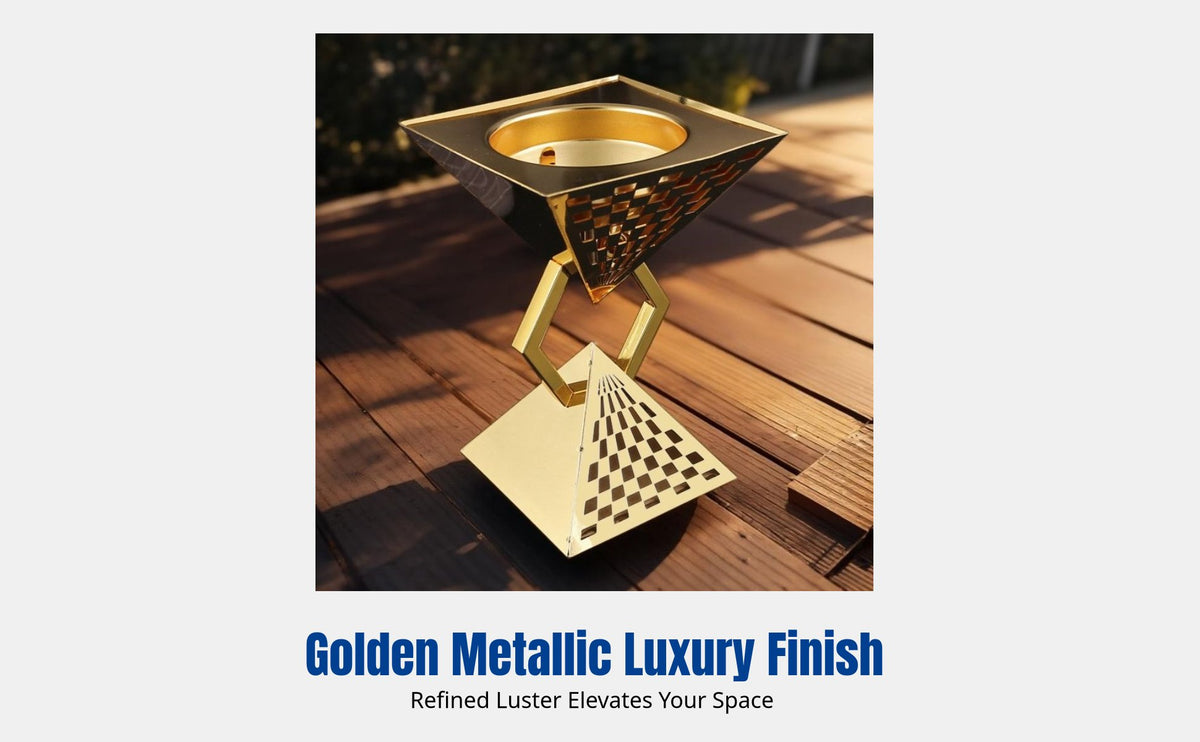 Arabian Iron Incense Burner, Gold Metal, Geometric Decor for Living Room, Office, Gift