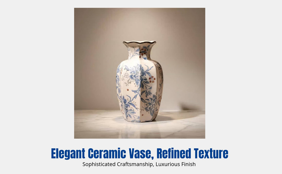 Retro Navy and Cream Porcelain Vase, New Chinese Style Ceramic Flower Container, Luxury Desktop Decor for Living Room