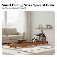 Rowing Machine, Wooden Home Smart Foldable Rower, double Track Water drag, Aerobic Exercise Equipment