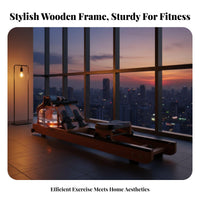 Rowing Machine, Wooden Home Smart Foldable Rower, double Track Water drag, Aerobic Exercise Equipment