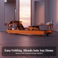 Rowing Machine, Wooden Home Smart Foldable Rower, double Track Water drag, Aerobic Exercise Equipment
