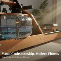 Rowing Machine, Wooden Home Smart Foldable Rower, double Track Water drag, Aerobic Exercise Equipment