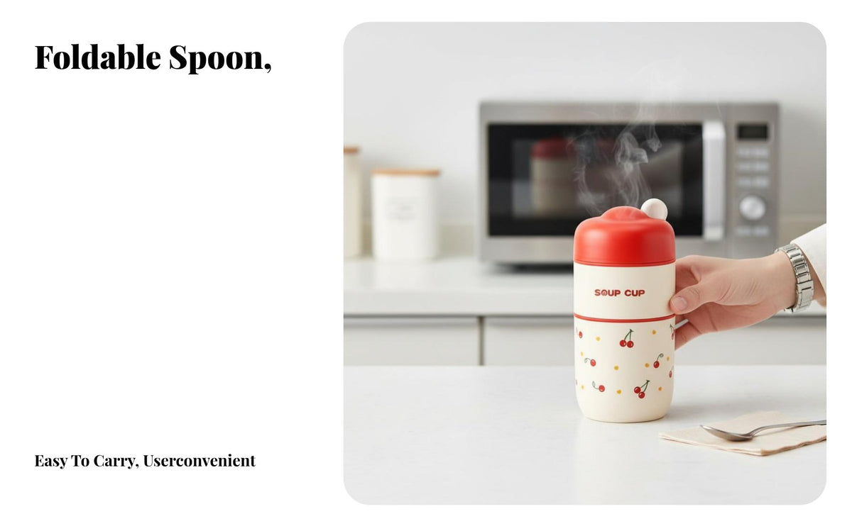 304 Stainless Steel Breakfast Mug, Portable Lunch Box, Microwave Safe, Berry Pattern, For Students & Office Workers, Oatmeal Soup Milk Holder
