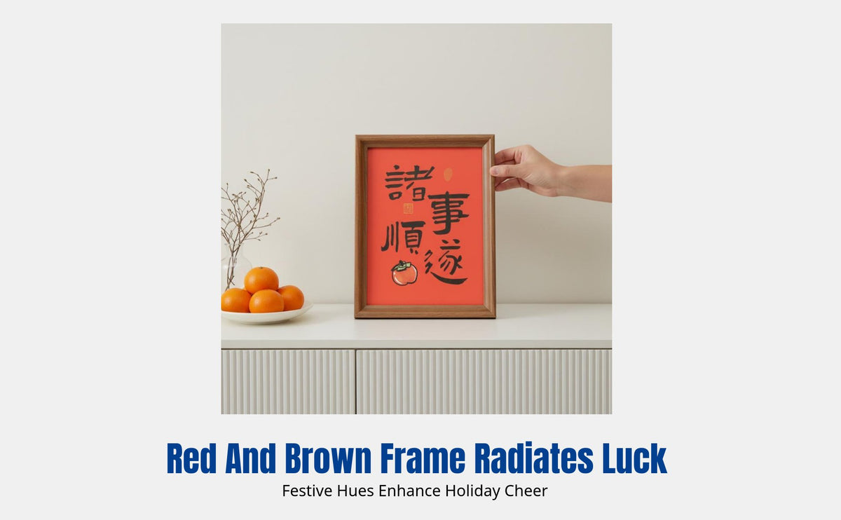 Chinese style red picture frame, Calligraphy desktop decor, Festive New Year gift