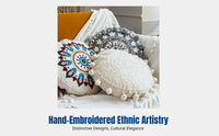 Moroccan Design Round Pillow Cover, Hand-Embroidered, Decorative Sofa Pillow, Removable, Bedroom Accent