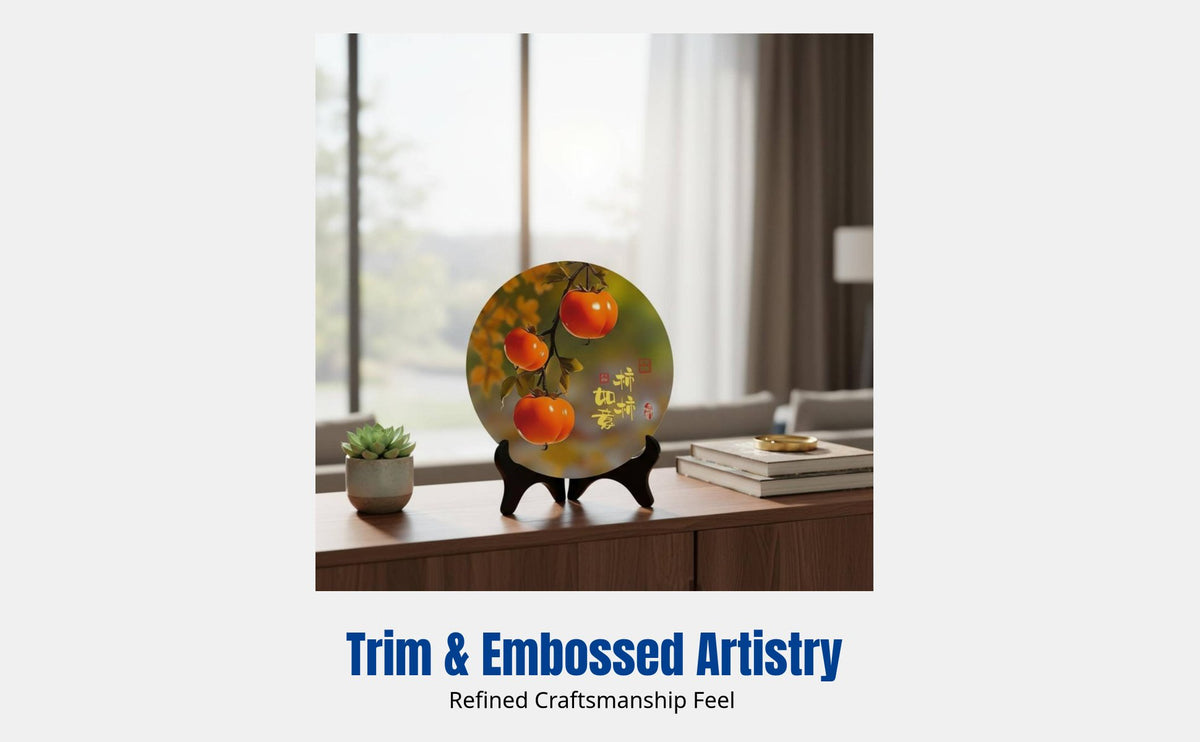 Auspicious Persimmon Decor, Modern Embossed Frame, Wooden Desktop Ornament, Housewarming Gift for Dining Room, Office