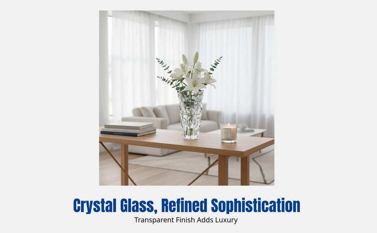 Nordic Crystal Glass Vase, Transparent Decorative Flower Holder, Modern Centerpiece for Living Room, Hotel, Floral Arrangement