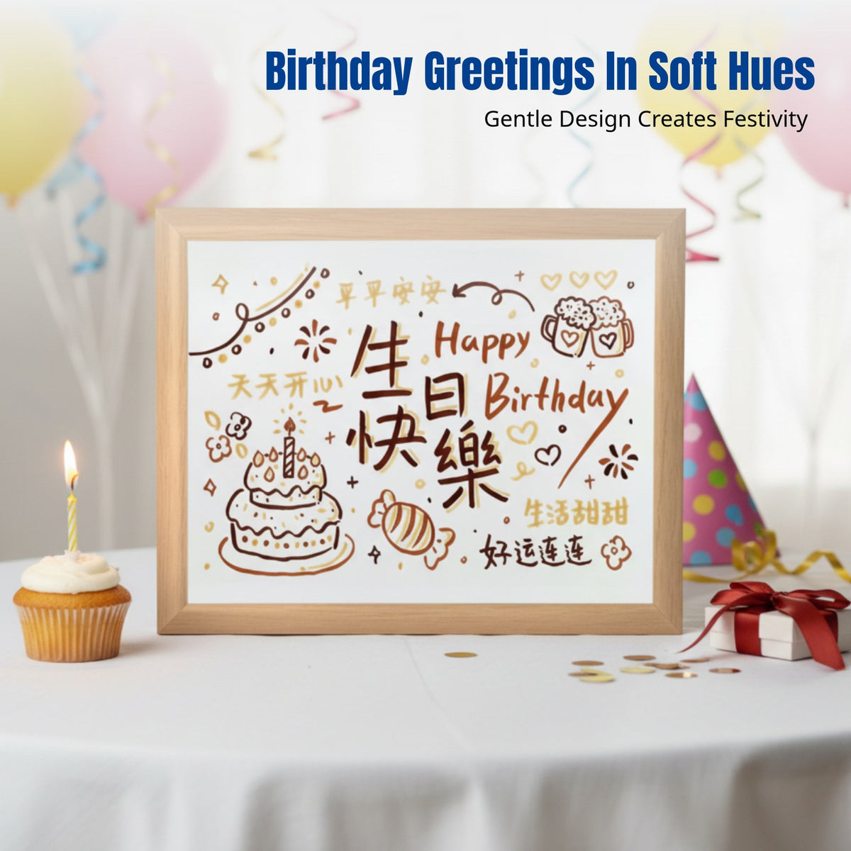 Birthday Cartoon Picture Frame, Hand-Painted Desktop Decor, High-Quality Gift for Friends, Cute Display