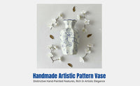Vintage Ceramic Vase, Navy and Cream Porcelain, Artistic Handmade Floral Pattern, Desktop Flower Arrangement, Living Room Decor