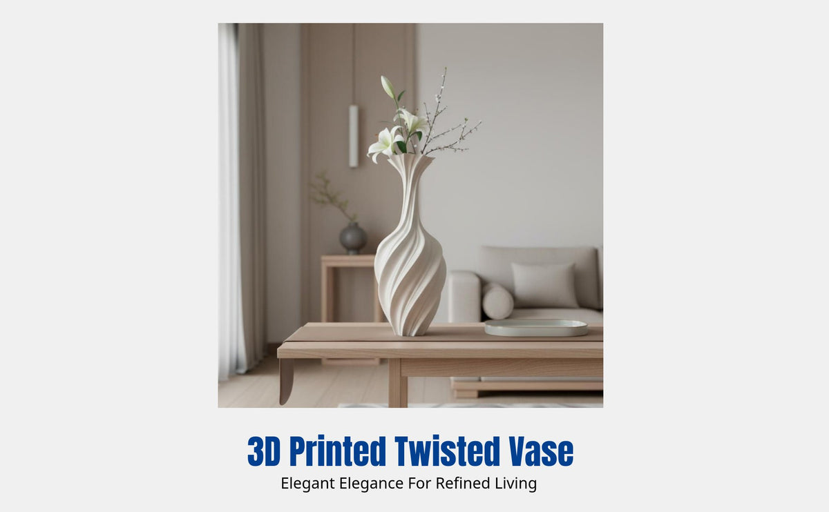 3D Printed Vase, Modern Minimalist Desktop Decor, Creative Twisted Texture, Living Room Arrangement